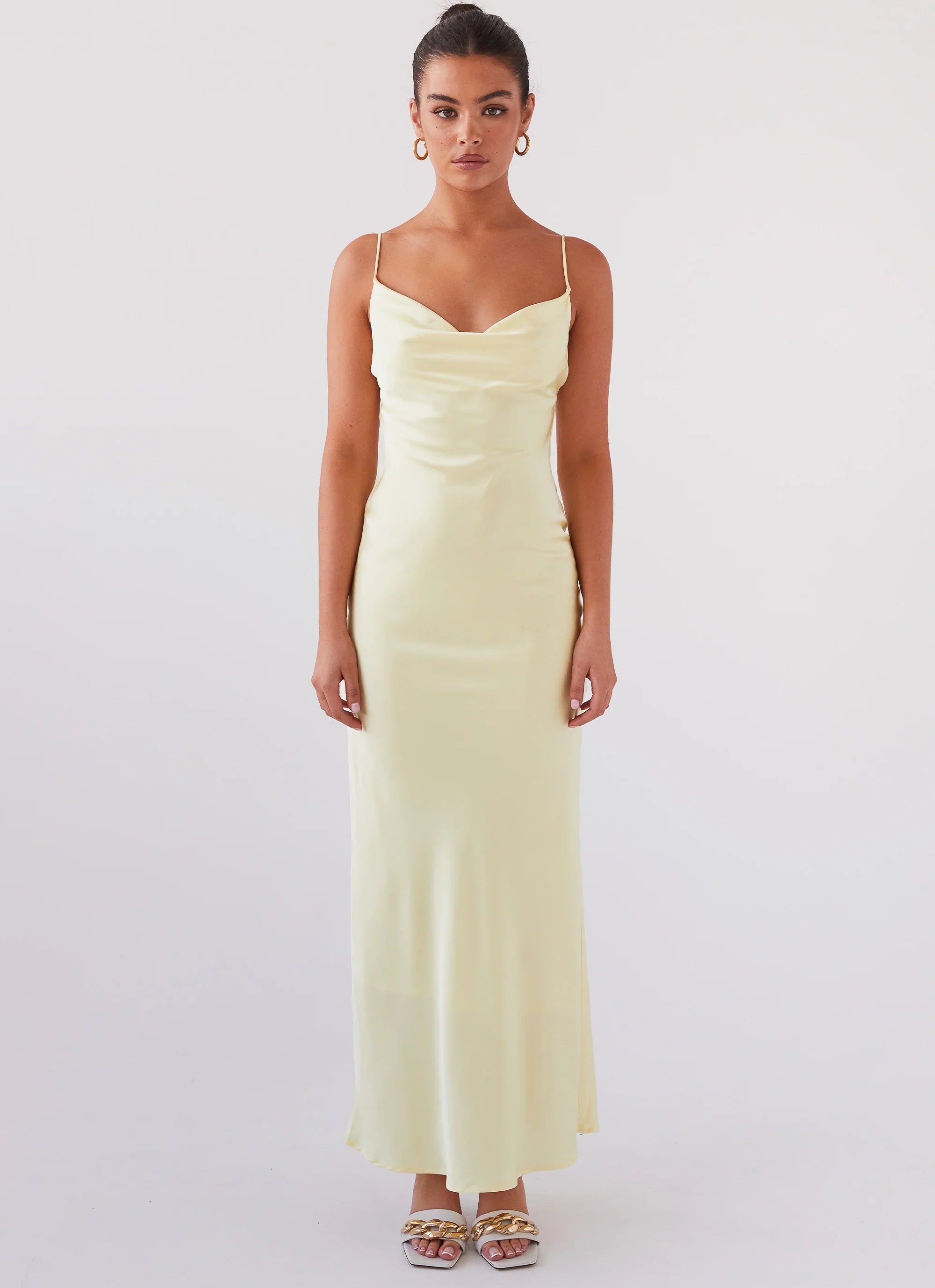 Joanna Satin Maxi Dress - Lemon