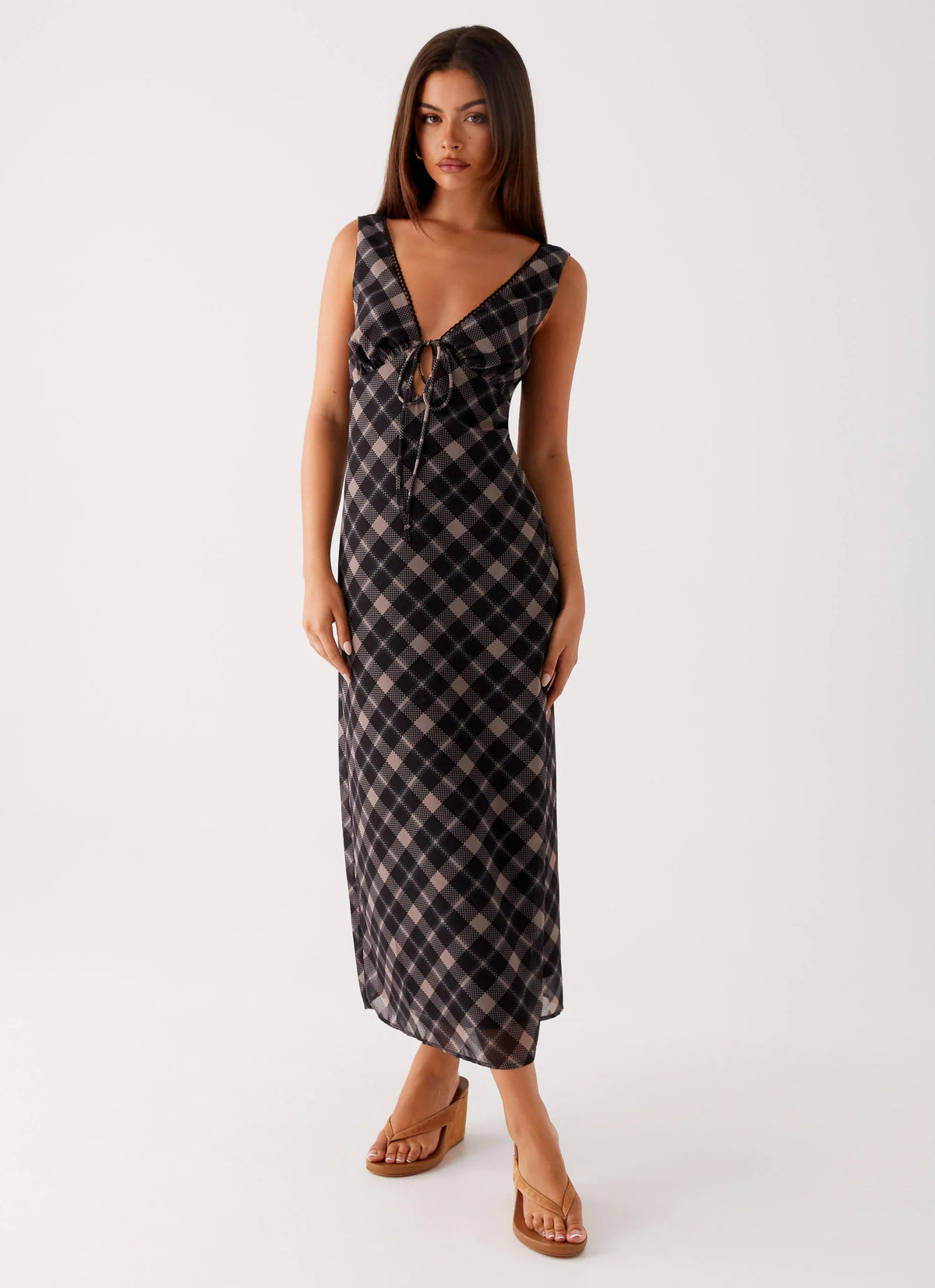 Gianna Midi Dress - Taupe Check